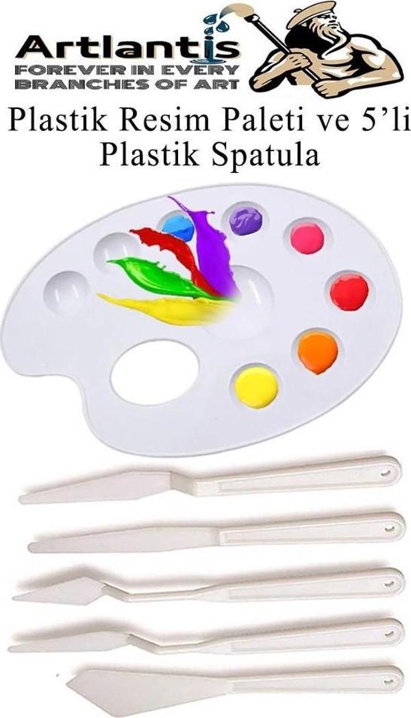 Godeli Plastik Resim Paleti ve 5 li Plastik Spatula 1 Paket Ressam Paketi Sanatsal Esnek Plastik Palet Bıçağı - Image 1