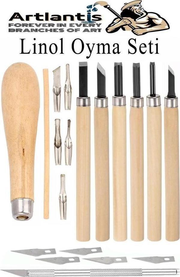 Linol Oyma Seti 13 Parça 1 Paket ve Kretuar Bıçak Seti Linol Oyma Kesme Bıçak Seti Bıçaklı Linolyum Baskı Ahşap Saplı - Image 1
