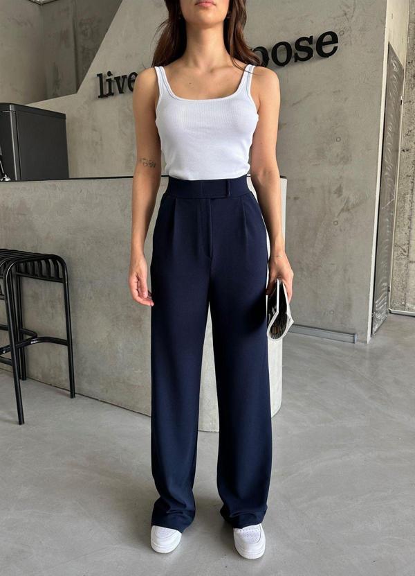 Laluvia Parla Kadın Likralı Cırt Kapama Lacivert Palazzo Pantolon - Image 1