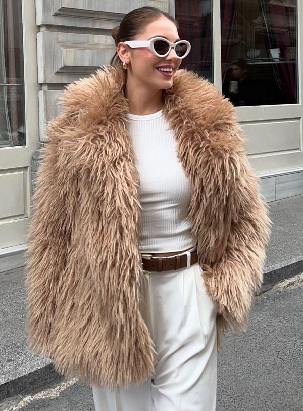 Laluvia Camel Bird Peluş Mont - Image 1