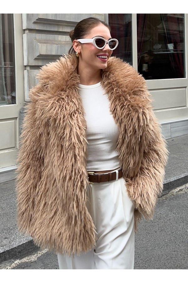 Laluvia Camel Bird Peluş Mont - Image 1