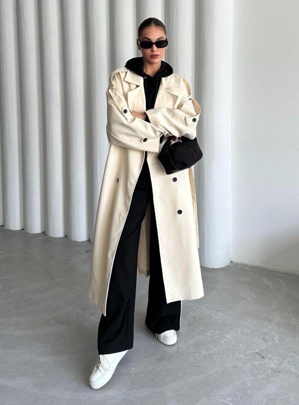Laluvia Taş Lucky Düğme Detaylı Oversize Trençkot - 9476 - Image 1