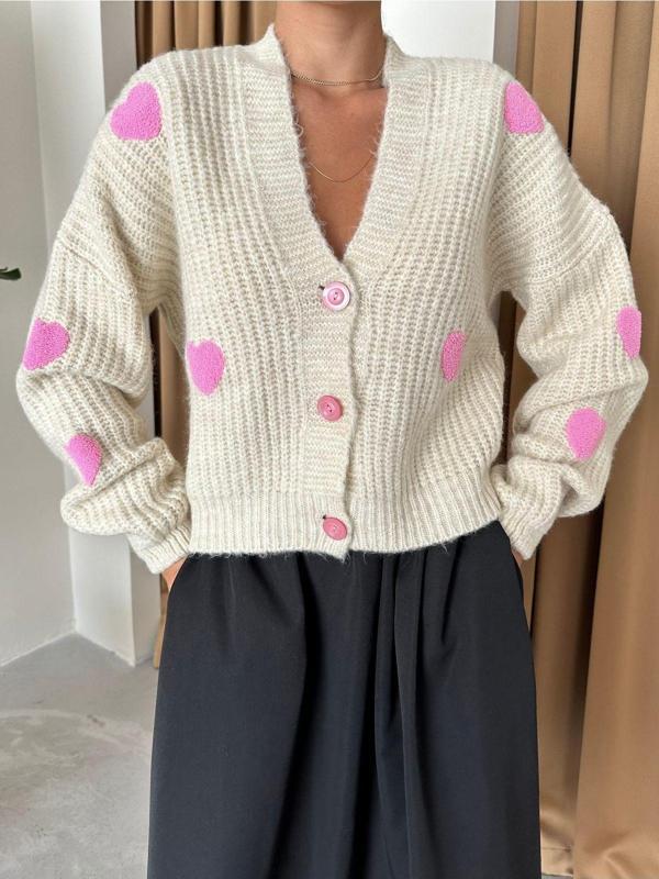 Laluvia Taş Pembe Kalpli Triko Hırka-4422 - Image 1