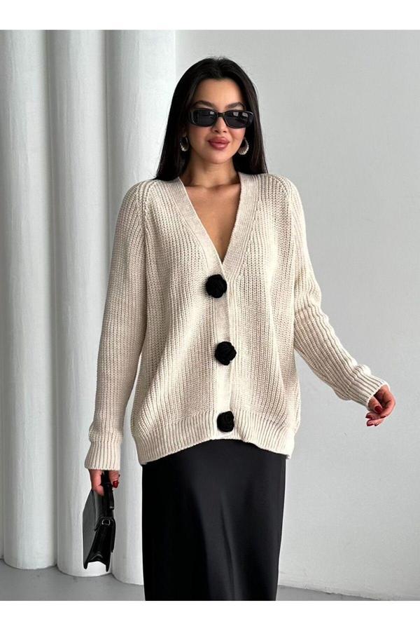 Laluvia Taş Premium Çiçek Düğmeli Hırka - 4511 - Image 1