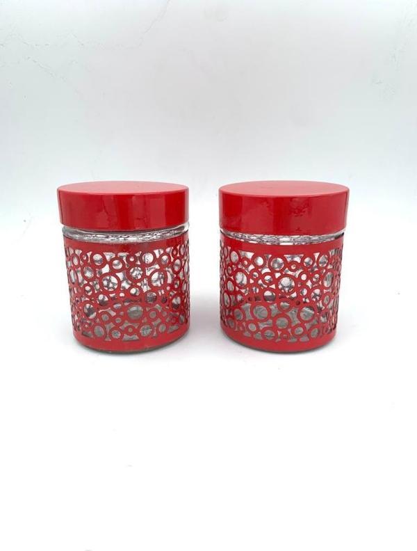 2 Li Dekoratif Cam Kavanoz Saklama Kabı 250 ml Kırmızı - Image 1