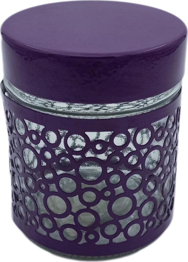 2 Li Dekoratif Cam Kavanoz Saklama Kabı 250 ml Mor - Image 1