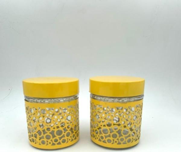2 Li Dekoratif Cam Kavanoz Saklama Kabı 250 ml Sarı - Image 1
