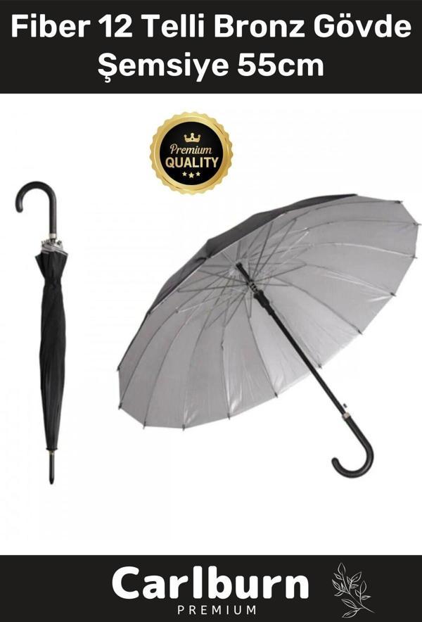 Özel Üretim Otomatik Mekanizma Baston Tip Rüzgar Korumalı Fiber 12 Telli Bronz Gövde Şemsiye 55cm - Image 1