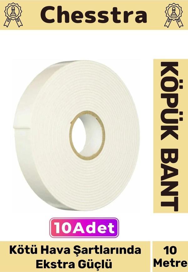 Uzun Ömürlü Süngerli Ultra Yapışkan İç Dış Mekan Çok Amaçlı Çift Taraflı 10 Metre Köpük Bant 10 Adet - Image 1