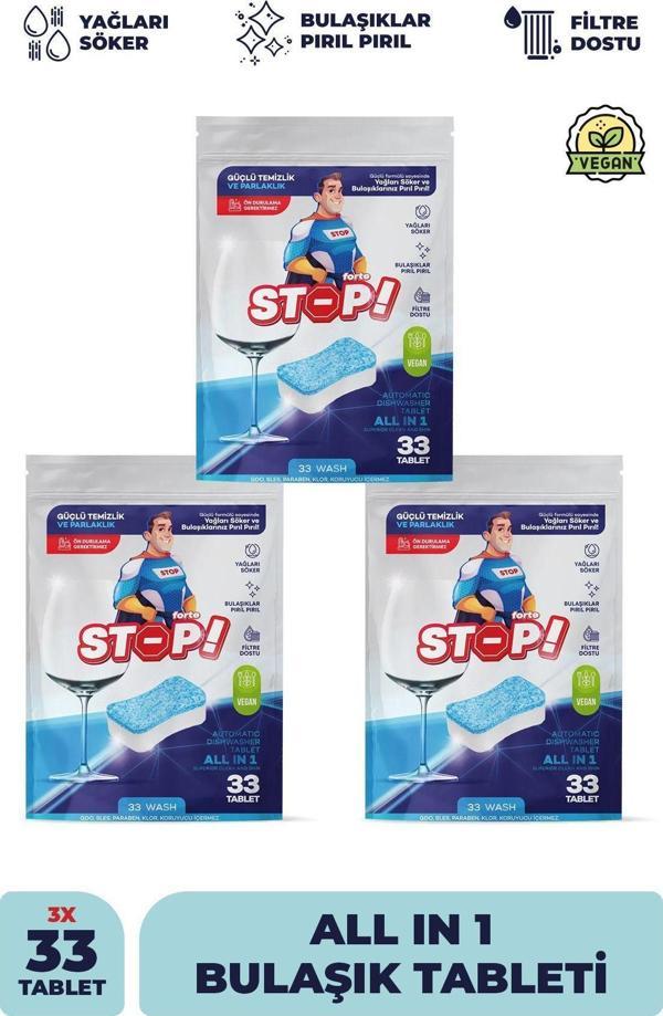 STOP Forte Bulaşık Makinesi Tableti Doğal & Vegan Bulaşık Makinesi Deterjanı Güçlü Temizlik - 99 Yıkama 3 paket - Image 1