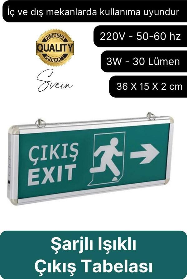 Işıklı Çift Yönlü Acil Çıkış Exit Tabelası Şarjlı Yönlendirme Güvenli Parlayan Uyarı Levhası - Image 1