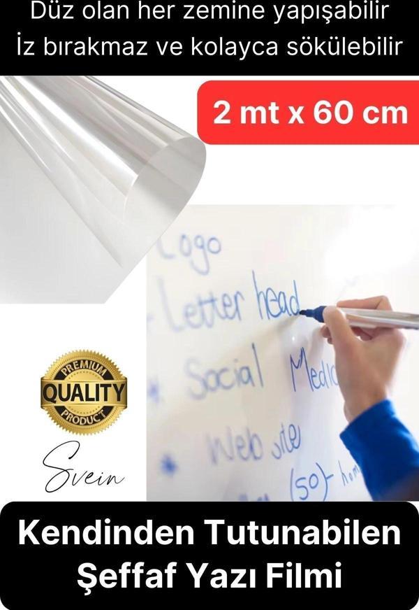 Kendinden Yapışkanlı Şeffaf Tahta Filmi 200x60 cm Okul Kreş Ofis Not Alma Yazı Çalışma Panosu Folyo - Image 1