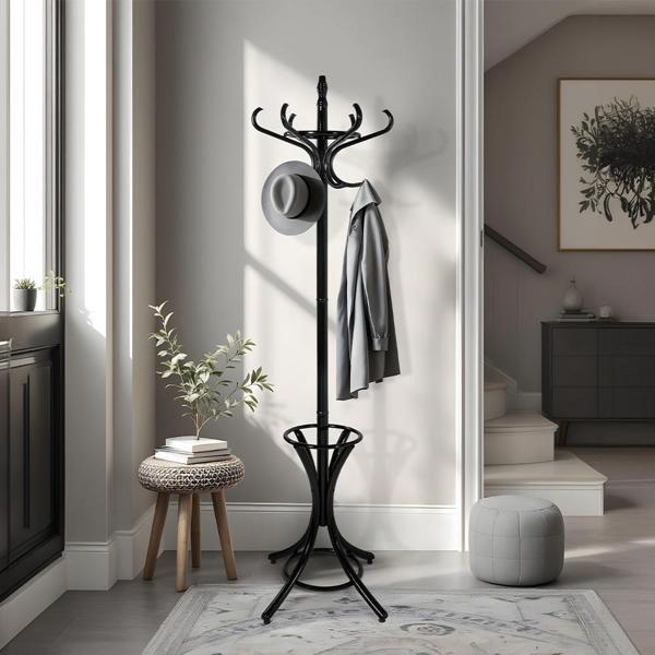 Handy Mate Dorya 12li Ahşap Askılık-Mat Siyah 51x185x51 cm - Image 1