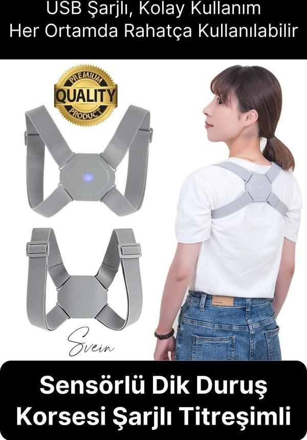 Premium Sensörlü Ayarlanabilir Dik Duruş Korsesi Şarjlı Titreşimli Omuz Sırt Kambur Önleyici - Image 1