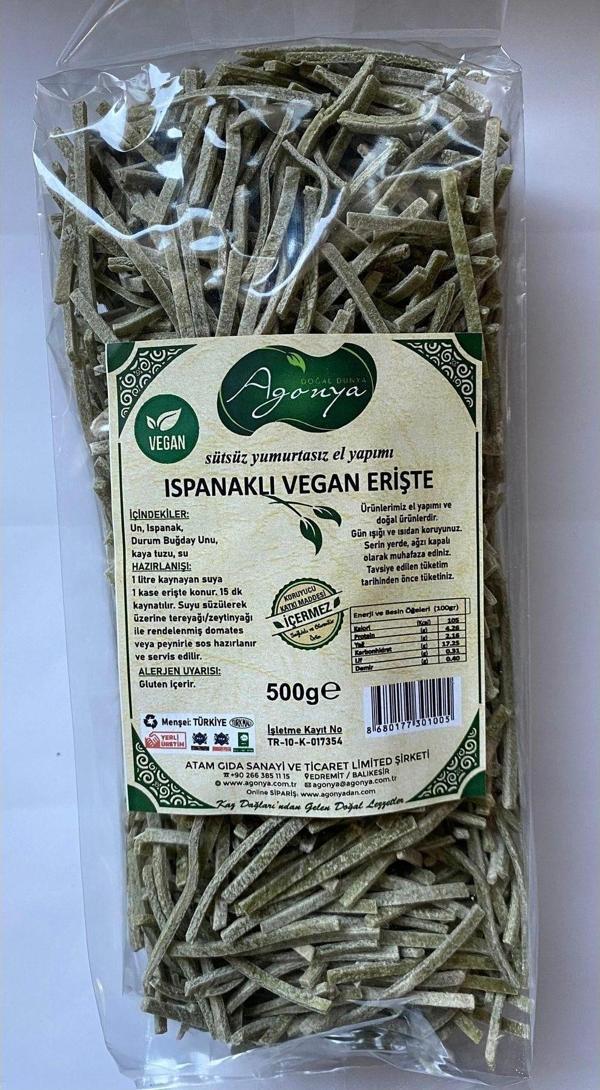 AGONYA Ispanaklı Vegan Erişte 500 G - Image 1