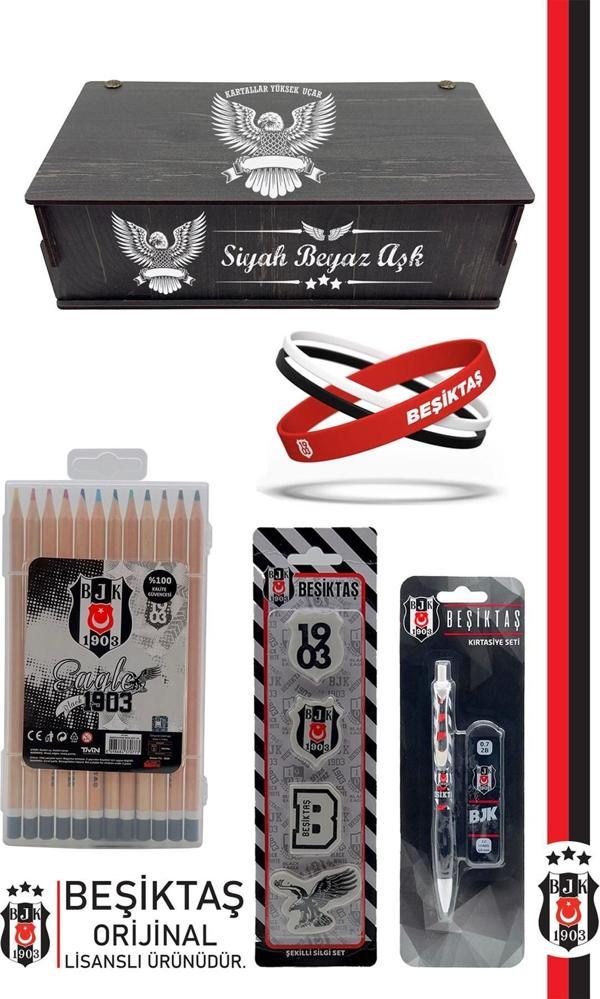Beşiktaş Orijinal Lisanslı Kalem Bileklik Kuru Boya Silgi Hediyelik Set - Image 1