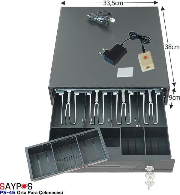 4 Banknot Gözlü Kolay Açma Buton ve Adaptörlü, Anahtardan Açılır Orta Boy Para Çekmecesi 33,5x38x9cm - Image 1