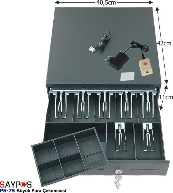 7 Banknot Gözlü Kolay Açma Buton ve Adaptörlü, Anahtardan Açılır Para Çekmecesi 40,5x42x11cm - Image 1