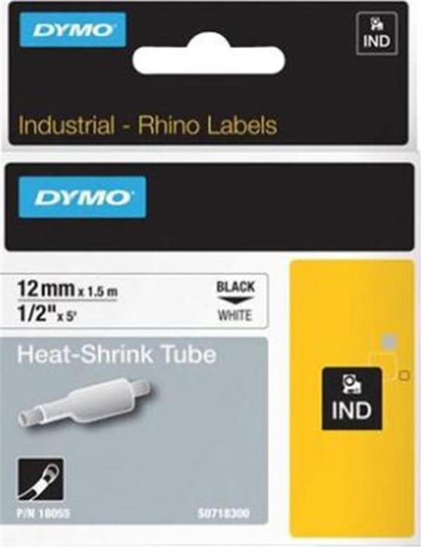 DYMO 18055 RhinoPRO Beyaz-Siyah Isıyla Küçülen Şerit 12 mm x 1,5 mt - Image 1
