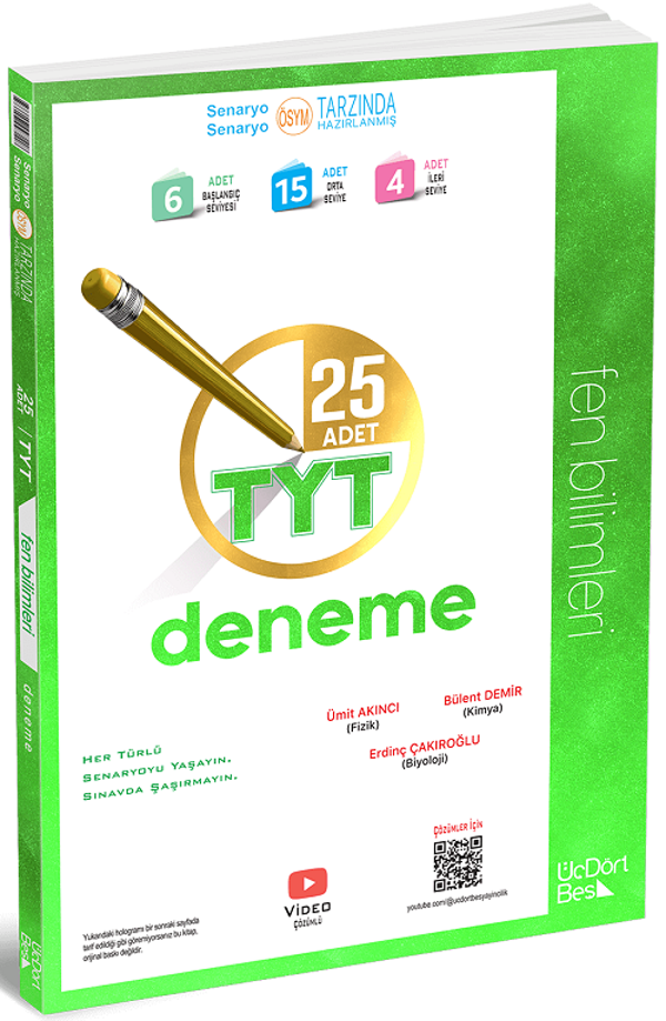 Üç Dört Beş YKS TYT Fen Bilimleri 25 Deneme Video Çözümlü Üç Dört Beş Yayınları - Üç Dört Beş Yayınları - Image 1