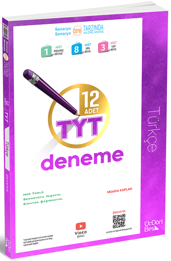 Üç Dört Beş YKS TYT Türkçe 12 Deneme - Müslüm Kaplan Üç Dört Beş Yayınları - Üç Dört Beş Yayınları - Image 1