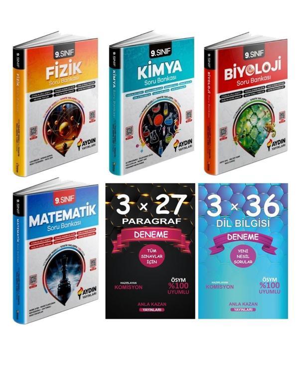 Aydın 9. Sınıf Fizik Kimya Biyoloji Matematik Soru Anla Kazan Paragraf Dil Bilgisi Deneme 6lı Set - Aydın Yayınları - Image 1