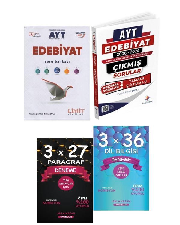 Anla Kazan Deneme Seti + Limit AYT Edebiyat Soru + Dizgi Kitap AYT Edebiyat Çıkmış Sorular Seti - Anla Kazan Yayınları - Image 1