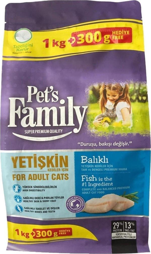 PET'S FAMİLY BALIKLI YETİŞKİN KEDİ MAMASI 1000+300 GR - Image 1