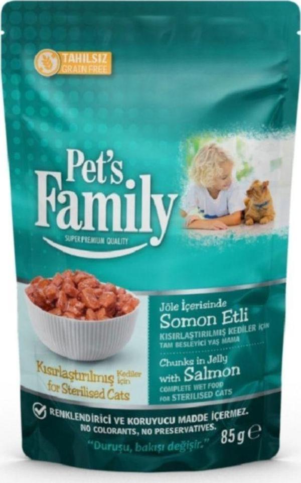 PET'S FAMİLY POUCH KISIRLAŞTIRILMIŞ KEDİ SOMONLU JÖLE 85 GR - Image 1