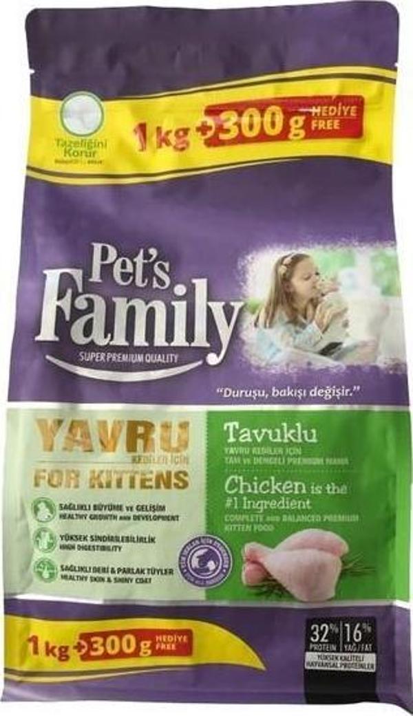 PET'S FAMİLY TAVUKLU YAVRU KEDİ MAMASI 1000+300 GR - Image 1