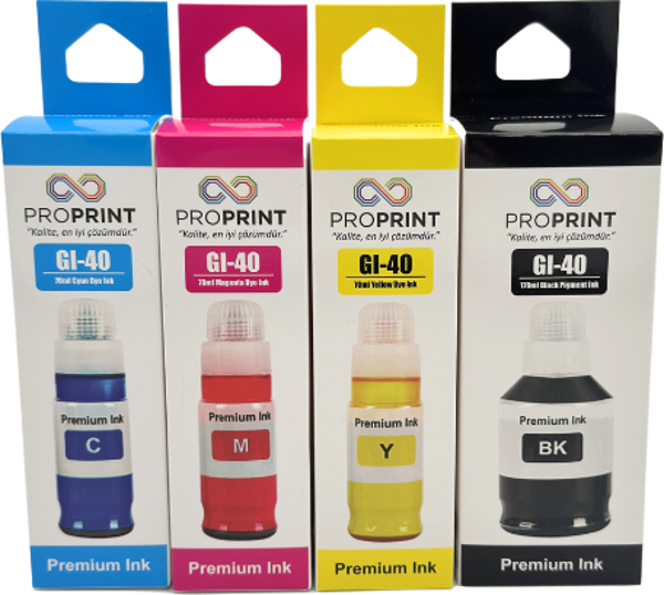 ProPrint Canon GI-40 Muadil Mürekkep Seti 4 Renk Siyah 170ML Renkliler 70 ML - GM2040-G6040-G5040 - Image 1
