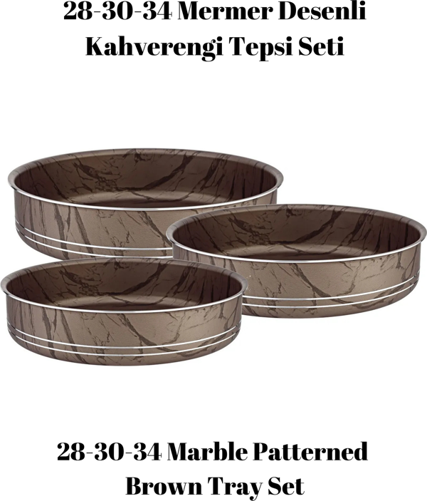 Bonera Montella 3'Lü Mermer Desenli̇ Kahverengi Tepsi̇ (28-30-34 cm) - Image 1