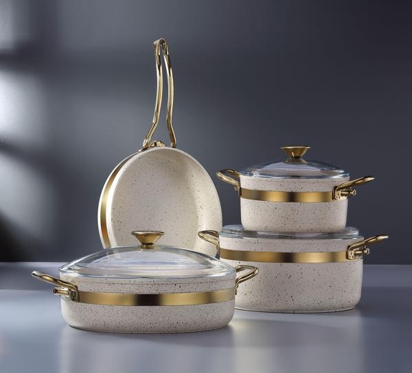 Bonera Nil 7 Parça Granit Tencere Seti Krem - Gold  - Image 1