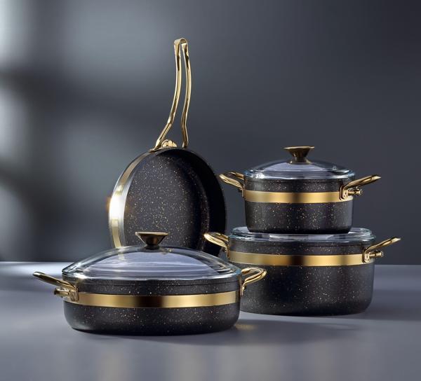 Bonera Nil 7 Parça Granit Tencere Seti Siyah - Gold  - Image 1