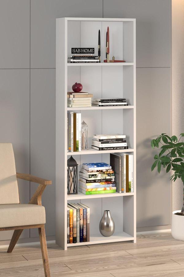 Bab Home 5 Raflı Ahşap Kitaplık Kitaplık, Raf Ve Düzenleyici Beyaz - Image 1