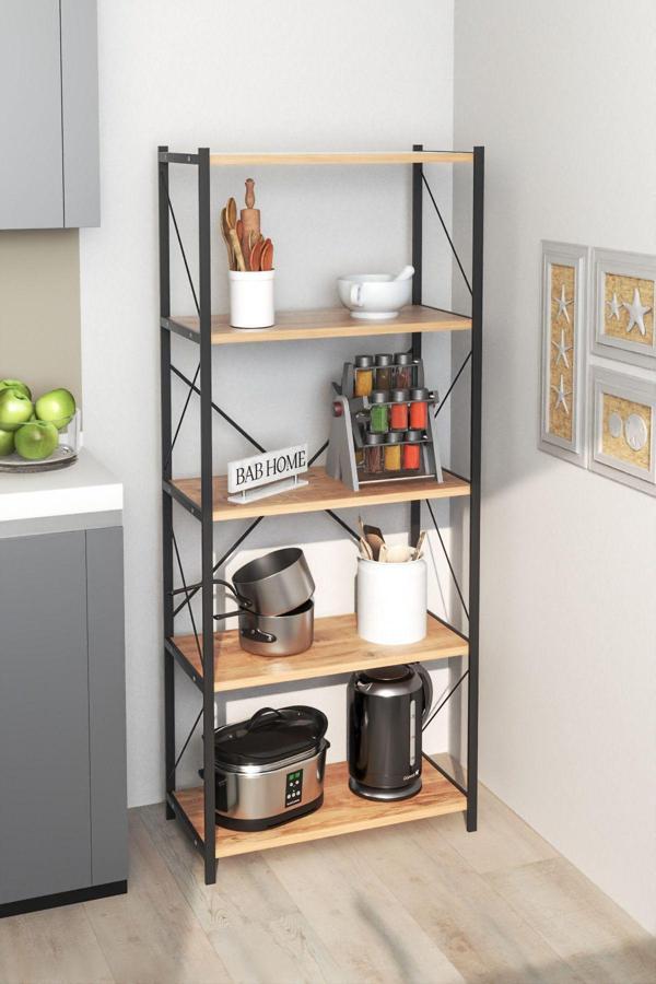 Bab Home 5 Raflı Metal Mutfak Rafı Atlantik Çam - Image 1