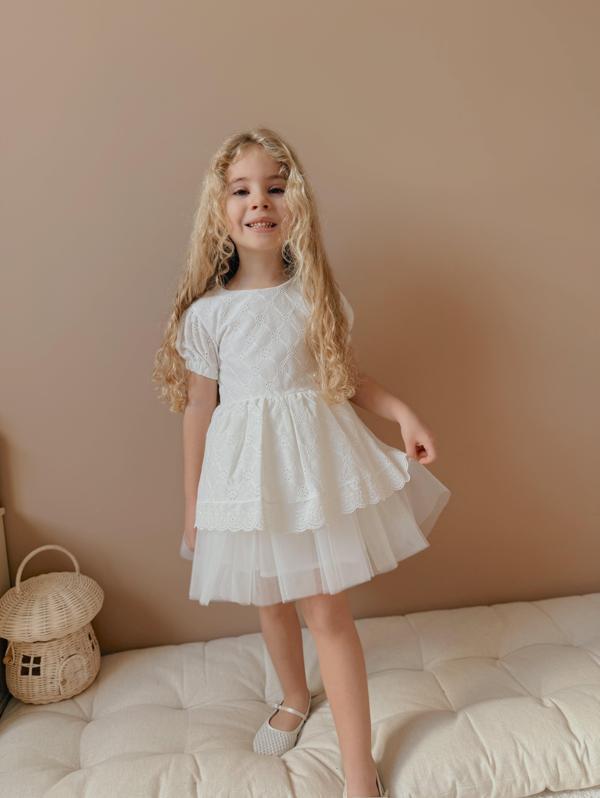 Lace Fistolu Ekru Elbise - Image 1