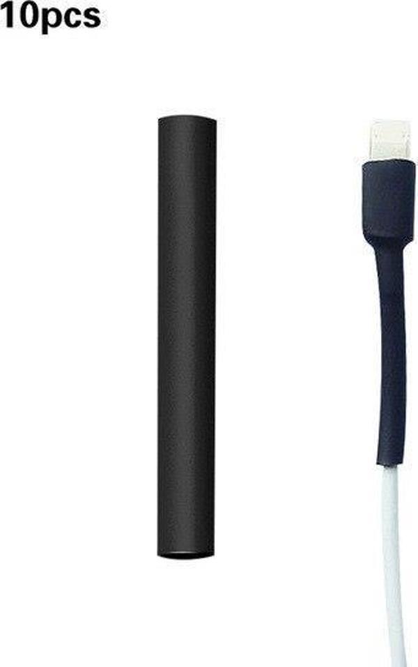 Iphone Şarj Kablosu Koruyucu Makaron 10 Adet 6 Cm Siyah - Image 1