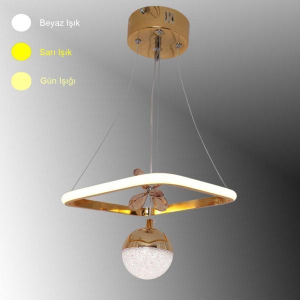 TT Aydınlatma Tt037-Sr Kare Model Sarı Kaplama Tek Toplu 3 Renk Modüllü Ledli Avize - Image 1