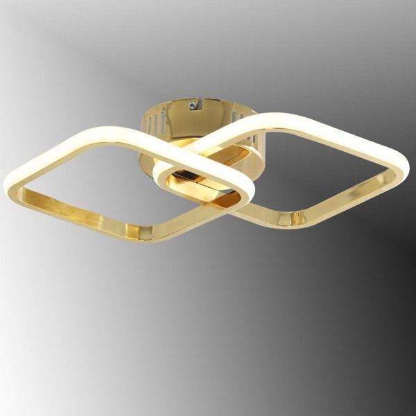 TT Aydınlatma Tt405-2-Fsr ( 3 Renk Işık Modüllü ) Fransız Sarı Kaplama 2 Li Kare Led Avize - Image 1