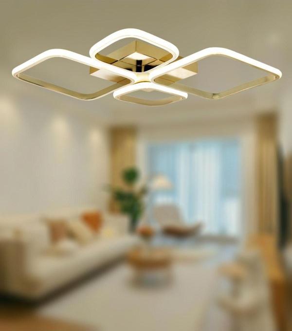 TT Aydınlatma Tt050-Sr ( Beyaz Işık ) Baklava Desen Sarı Kaplama 4 Lü Led Avize - Image 1