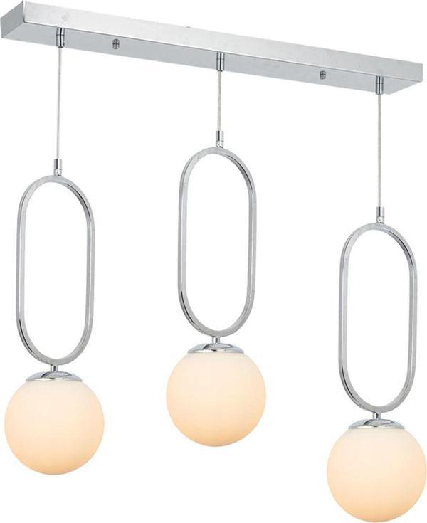 TT Aydınlatma Tt016-3S Kr Krom Kaplama Beyaz Camlı 3 Lü Sıralı Avize - Image 1