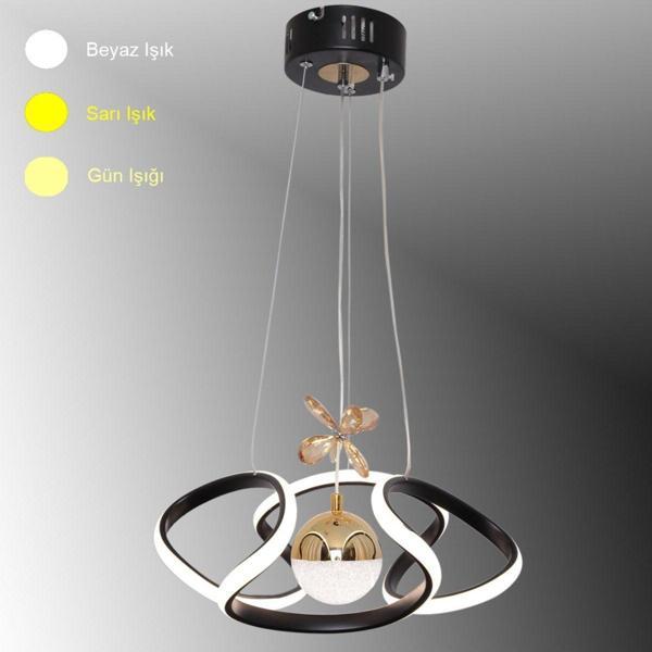 TT Aydınlatma Helezon Modeli Mat Siyah-Gold Tek Toplu 3 Renk Modüllü Led Avize - Image 1