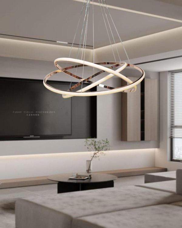 TT Aydınlatma Tt300-3 Fsr Halka 3 Lü Fransız Sarısı Kaplama ( 3 Renk Modüllü ) Led Avize - Image 1