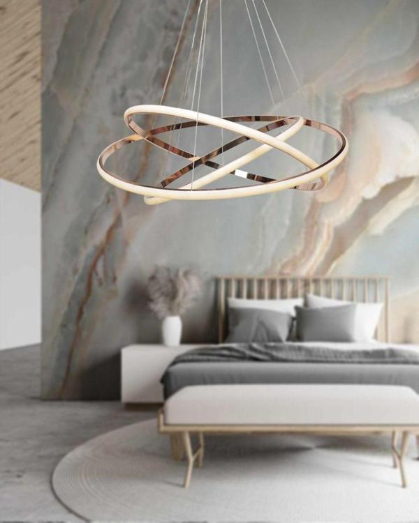 TT Aydınlatma Tt300-3 Fsr Halka 3 Lü Fransız Sarısı Kaplama ( Beyaz Işık ) Led Avize - Image 1