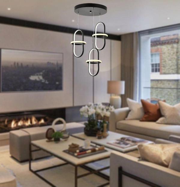 TT Aydınlatma Tt006-3Y-Sy Minyon Modeli ( Beyaz Işık Led ) 3 Lü Mat Siyah Yuvarlak Led Avize - Image 1