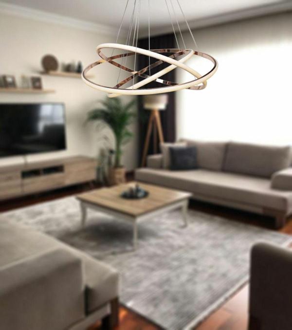 TT Aydınlatma Tt300-3 Fsr Halka 3 Lü Fransız Sarısı Kaplama ( Sarı Işık ) Led Avize - Image 1