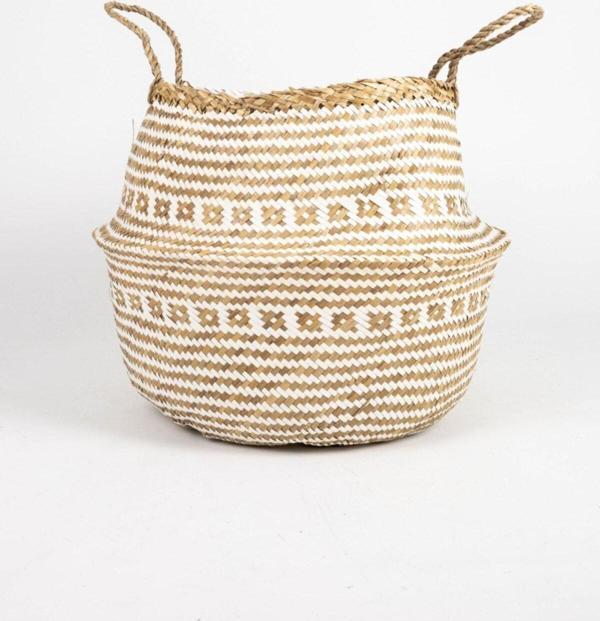 Wisha Natural Desenli Large Boy Katlanabilir Hasır Sepet / Saksılık 35X32Cm - Image 1