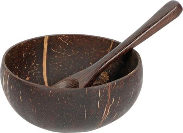 Wisha Natural El Yapımı Cilalı Gerçek Hindistan Cevizi Kase Abanoz Kaşık - Image 1