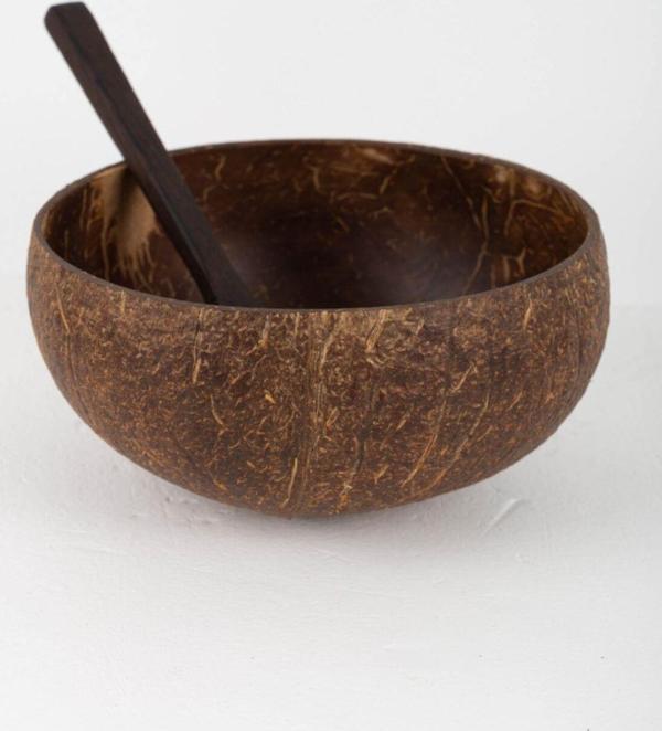 Wisha Natural El Yapımı Natural Gerçek Hindistan Cevizi Kase + Abanoz Kaşık - Image 1